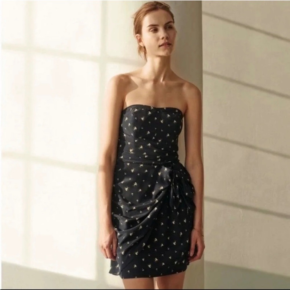 Club Monaco Harper Silk Navy Floral‎ Strapless Mini Dress Size 8 Party Cocktail